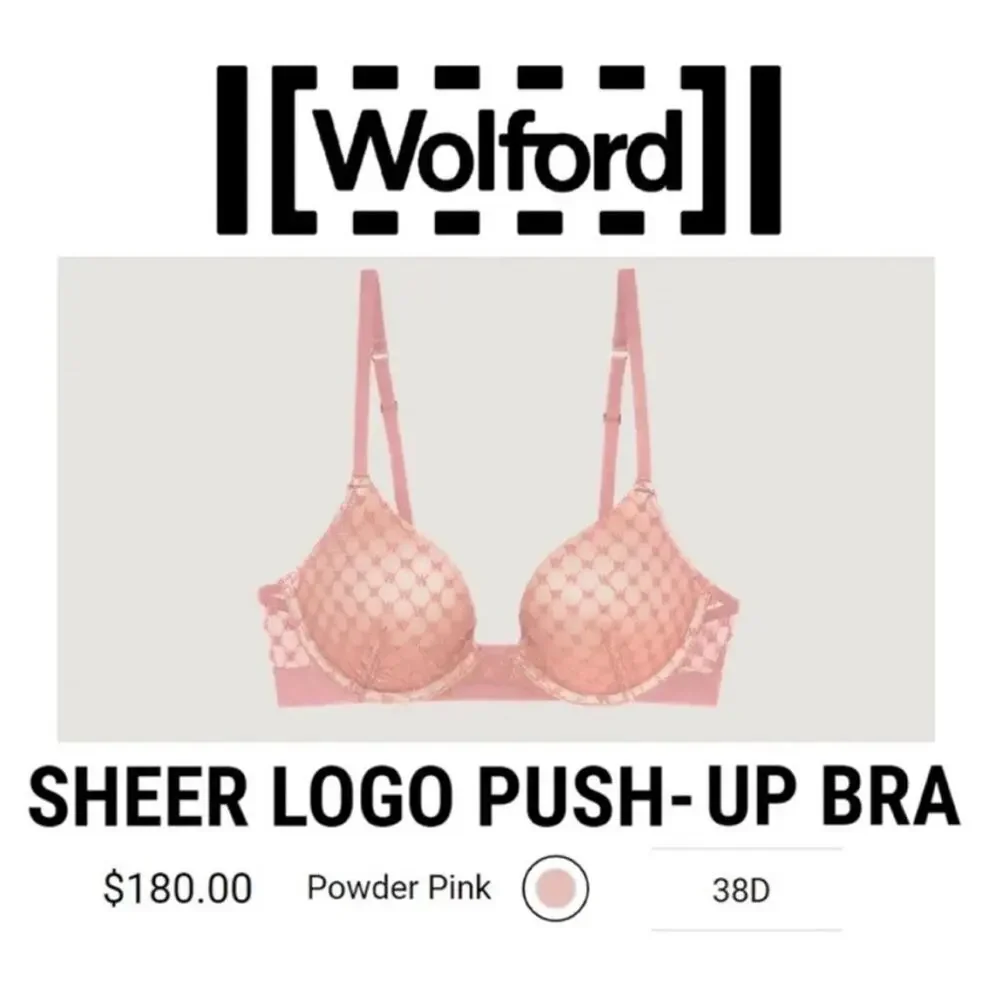 Wolford Sheer Logo Push-Up Bra in Powder Pink NEW 36D